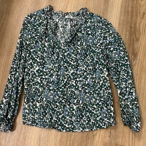J. Crew Green and Blue Floral Blouse